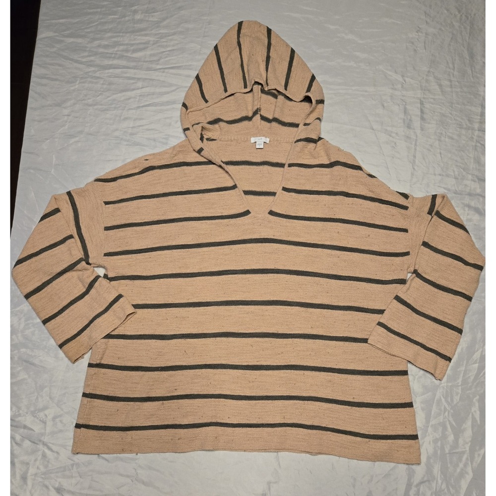 J. Jill Womens Peach and Gray XL Oversized Striped Hoodie Pullover Leisure Relax